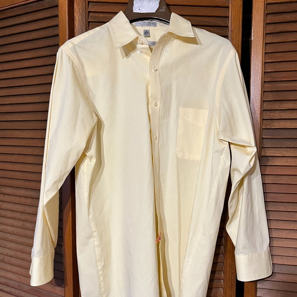 GEOFFREY BEENE Mens Dress Shirt Long Sleeve Yellow Wrinkle Free 16 32x33